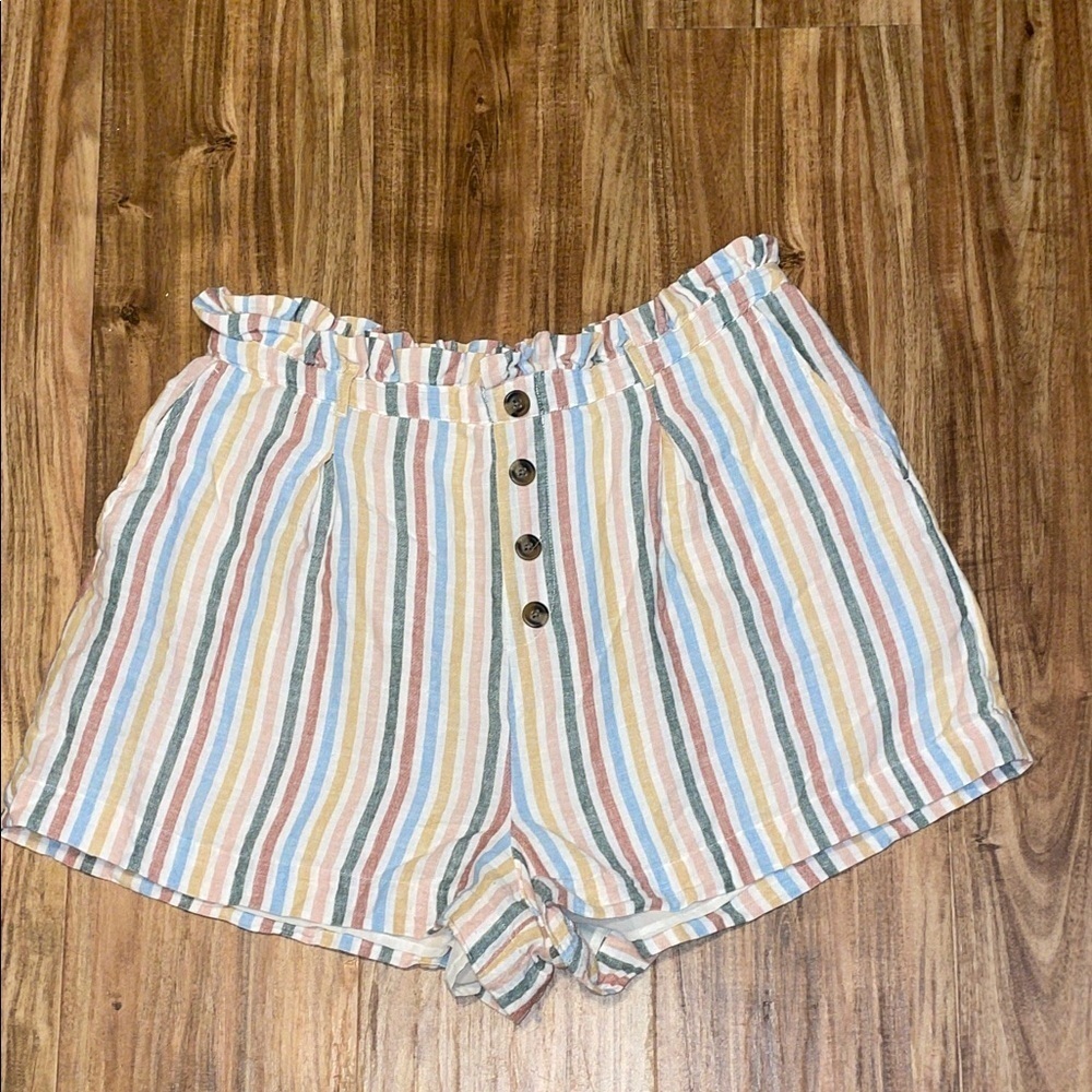 American Eagle Outfitters women’s large 12 Shorts high waist linen blend stripe